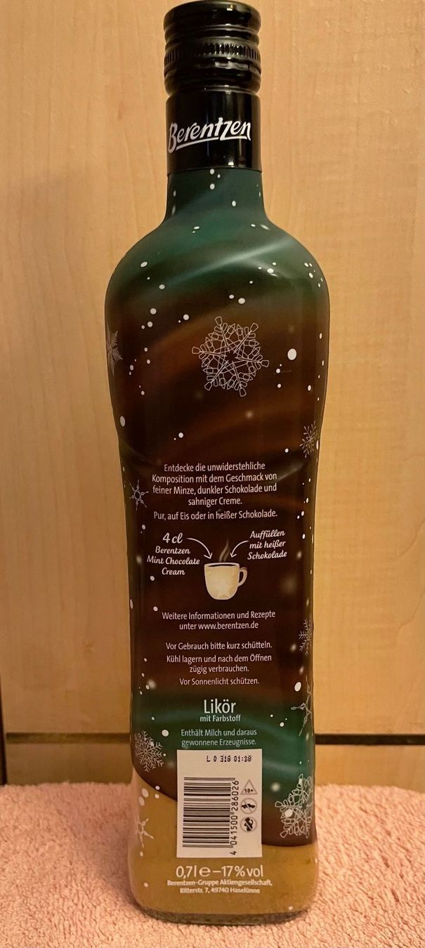 Spirituosen: Berentzen Mint Chocolate Cream – Neu und originalverpackt aus Basel von Seifehuesli 1