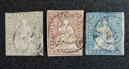 SWITZERLAND 1854 à 1862: «Strubeli», 3 timbres, oblitérés