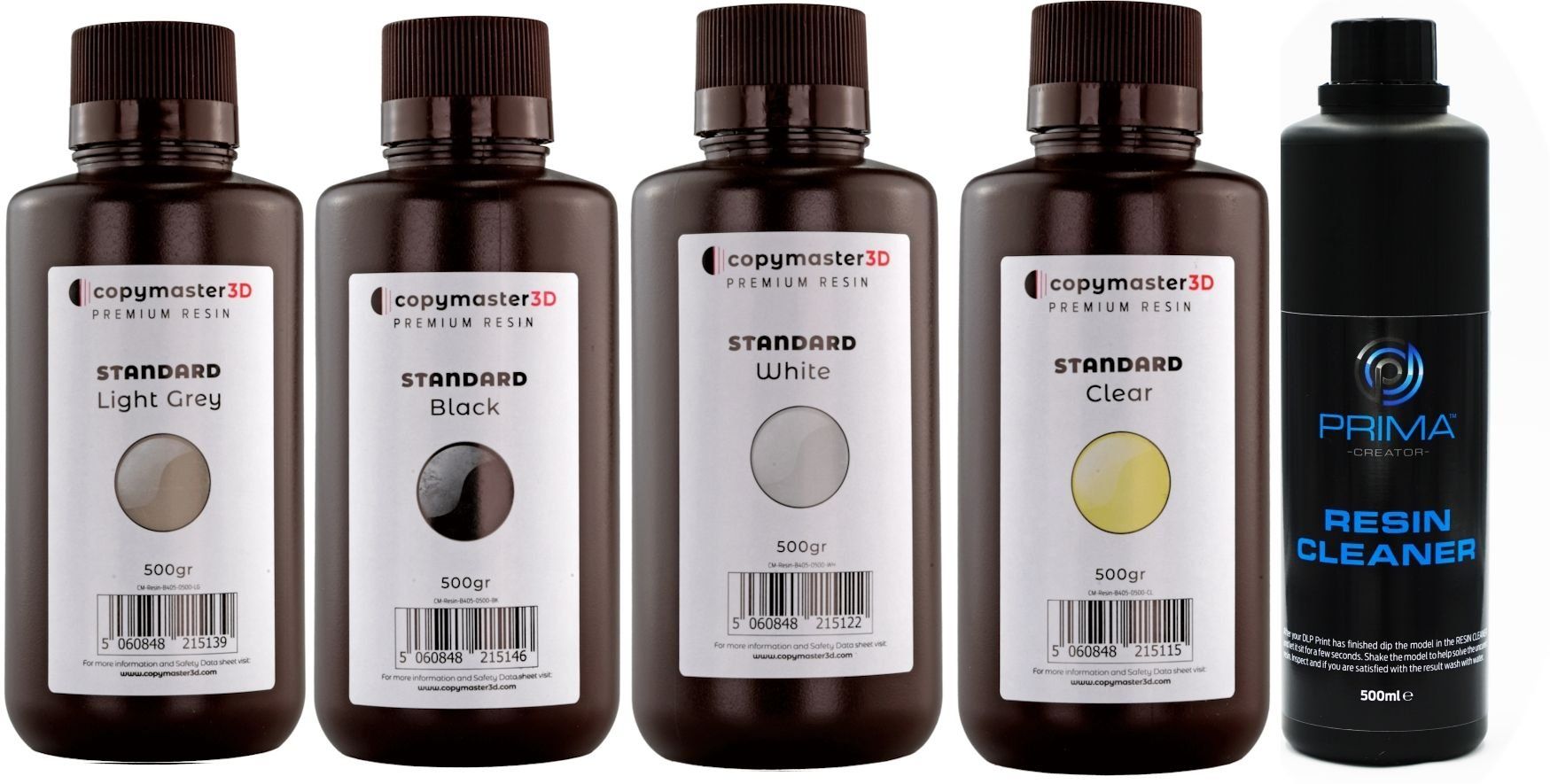 Filamento: 5x Copymaster3D UV Resin Black, Grey, Clear, White + Cleaner – Nuovo e nell'imballaggio originale da Wetzikon ZH venduto da BackToRetro