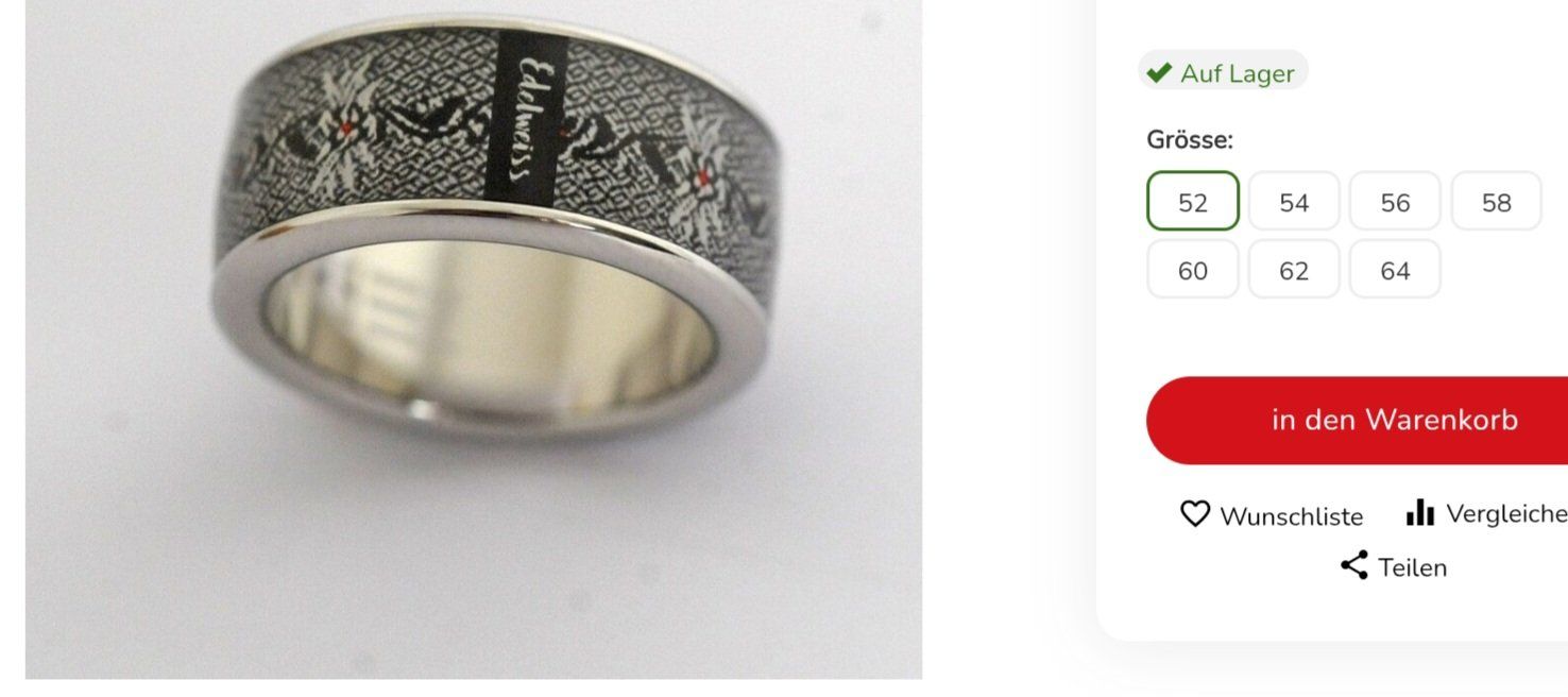 Anelli: Edelweiss Ring – Nuovo e nell'imballaggio originale da Engelberg venduto da rib_w8wj 2
