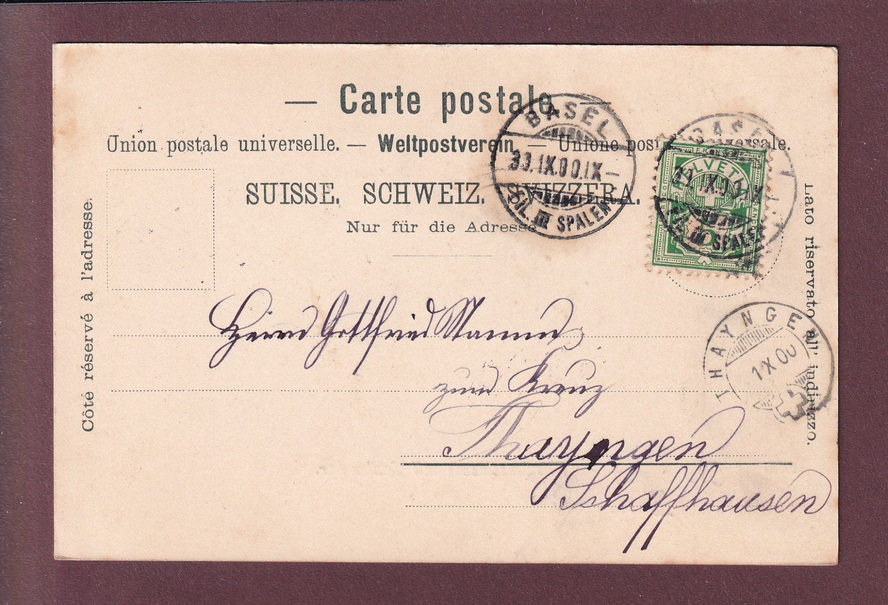 Cartoline postali: BASEL - Missionsstrasse - 1900 – Usato da Pully venduto da nicecards 1