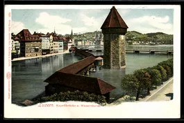 AK Luzern, Kapellbrücke und Wasserturm