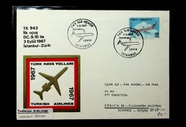 SUISSE POSTE AÉRIENNE VOL ISTANBUL-ZÜRICH  1967 /T71