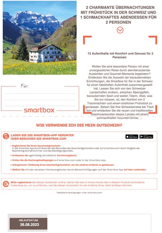 SmartboxGutschein, gültig bis 26.08.2023 Kaufen auf Ricardo