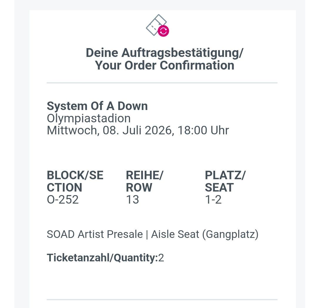 Biglietti: Places Concert System Of a Down – Usato da Colombier NE venduto da ros_97wr