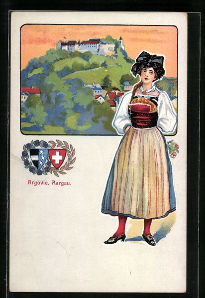 Cartoline postali: Schweizerin im Trachtenkleid mit Blumen – Usato da Berlin venduto da bartko-reher