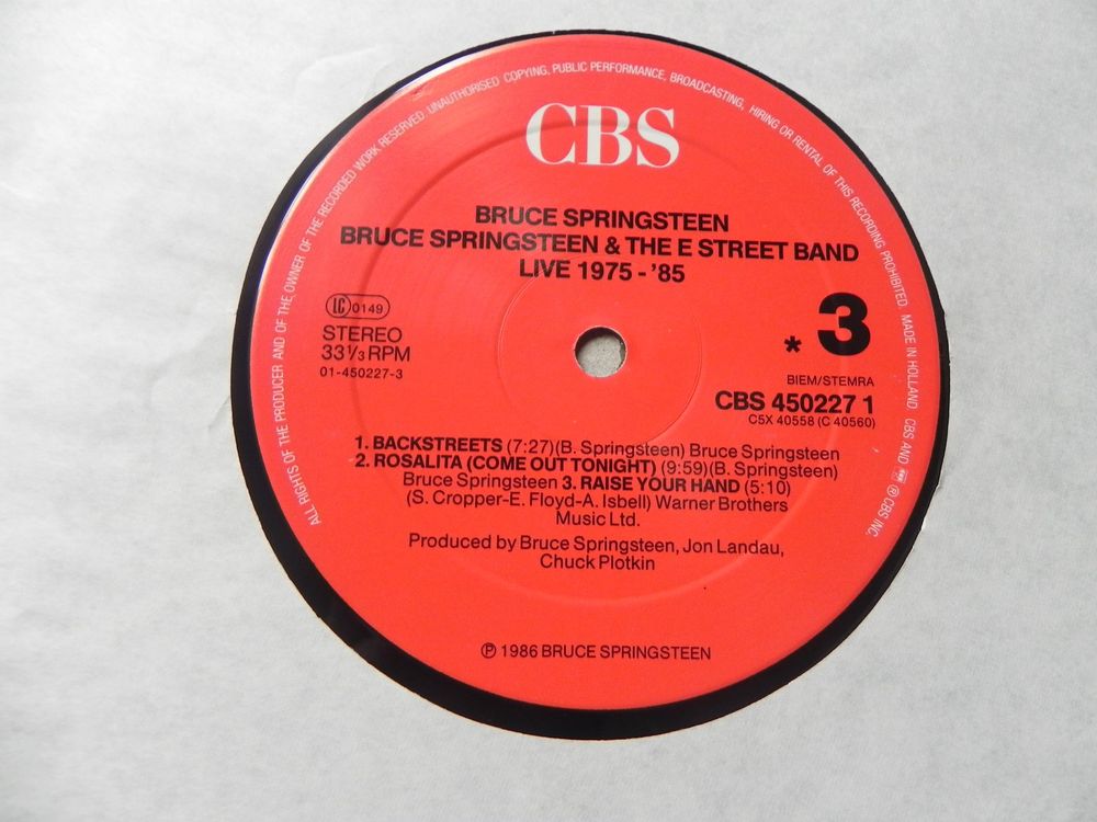 5 LP Top Box USA Rock Bruce Springsteen 1986 Live 1975 - 85 (Gebraucht ...