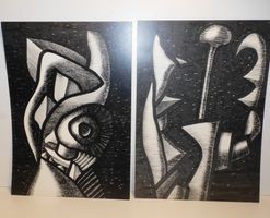 Kunst Graphik 2 x - original v Max von Moos 1974  30 x 20 cm