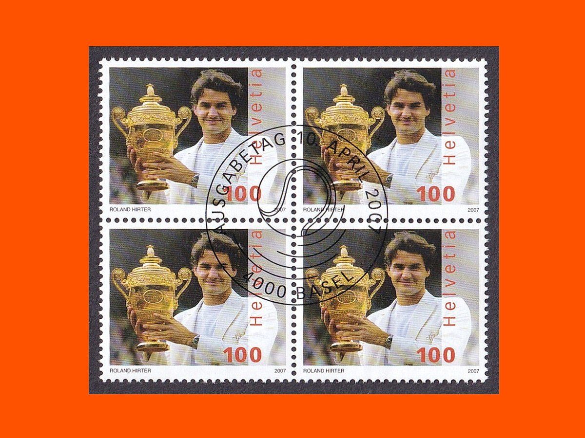 Tutti i francobolli: Viererblock "Roger Federer" (2007) – Nuovo (secondo la descrizione) da Dübendorf venduto da Jumbo1990