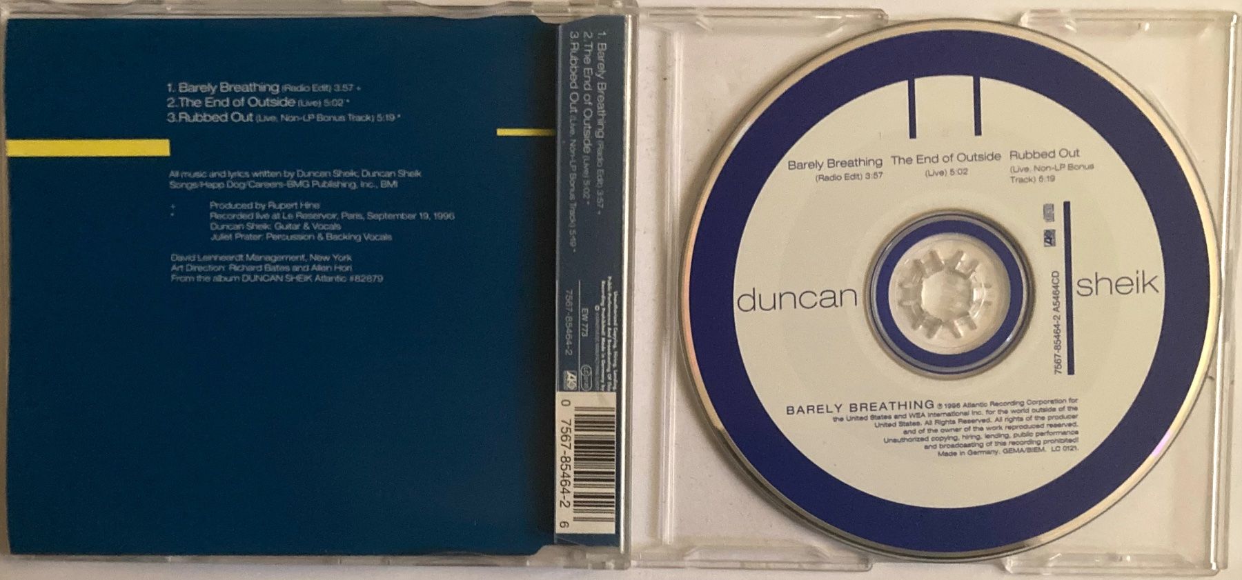CD: DUNCAN SHEIK - BARELY BREATHING – Usato da Poliez-Pittet venduto da Newtown-Records 1