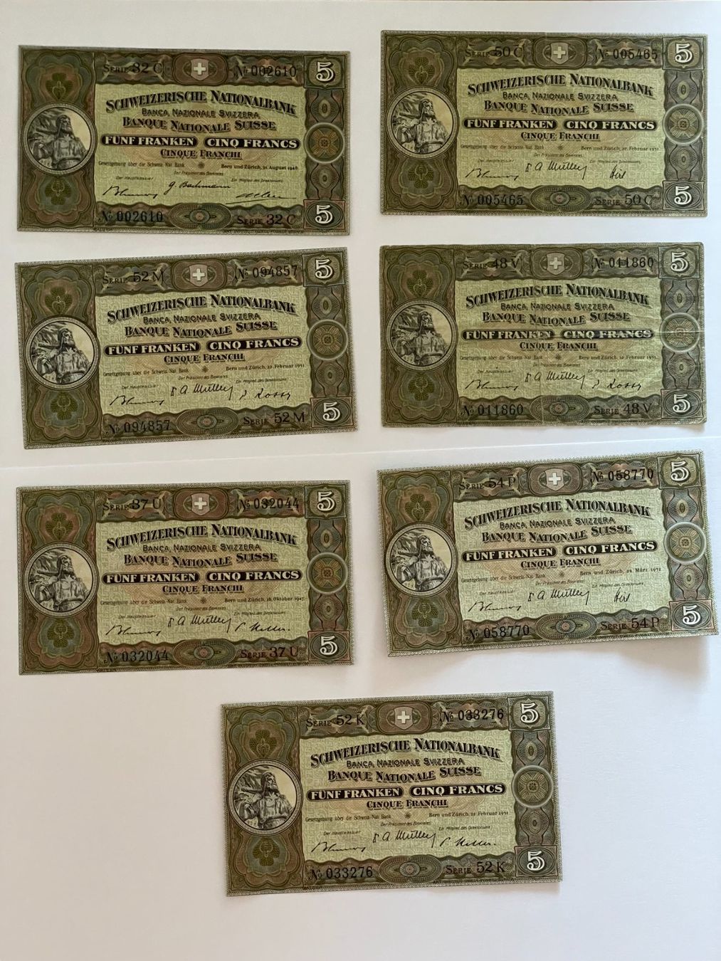 Billets de banque: 5 Franken Noten 1952 – Neuf (Voir description) à Menzingen par Wlukas