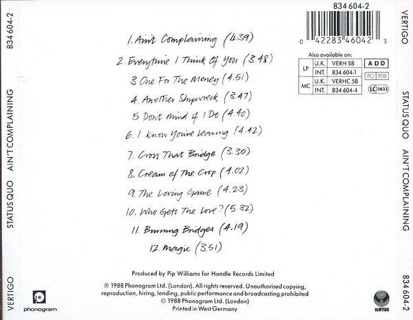 CDs: CD Status Quo - Ain't complaining (1988) – Gebraucht aus Möriken AG von mineralia 1