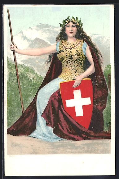 Cartoline postali: AK Schweiz, Helvetia mit Wappen – Usato da Berlin venduto da bartko-reher