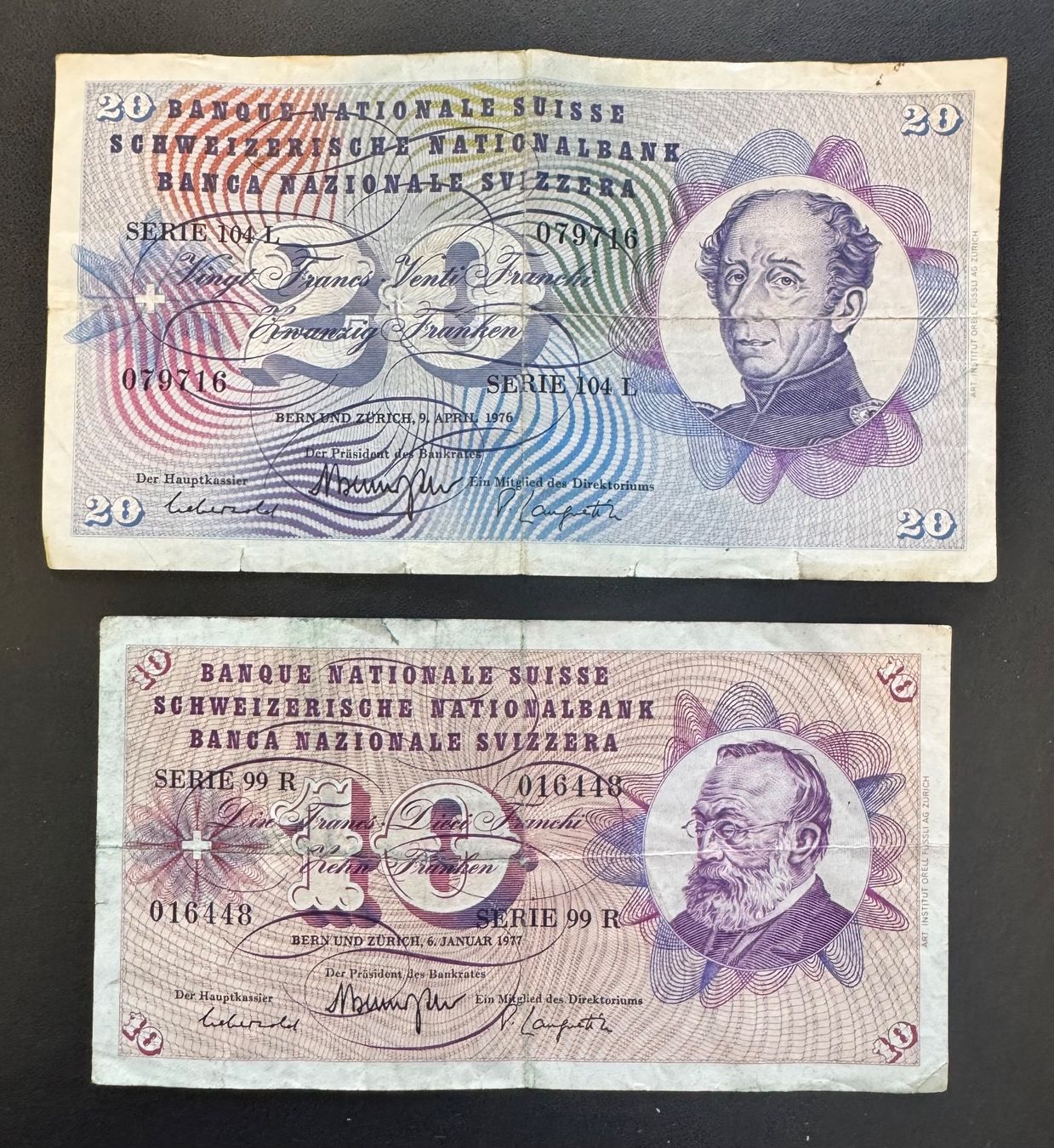 Banconote: 10 & 20 Franken Banknoten – Usato da Meilen venduto da coins4sale