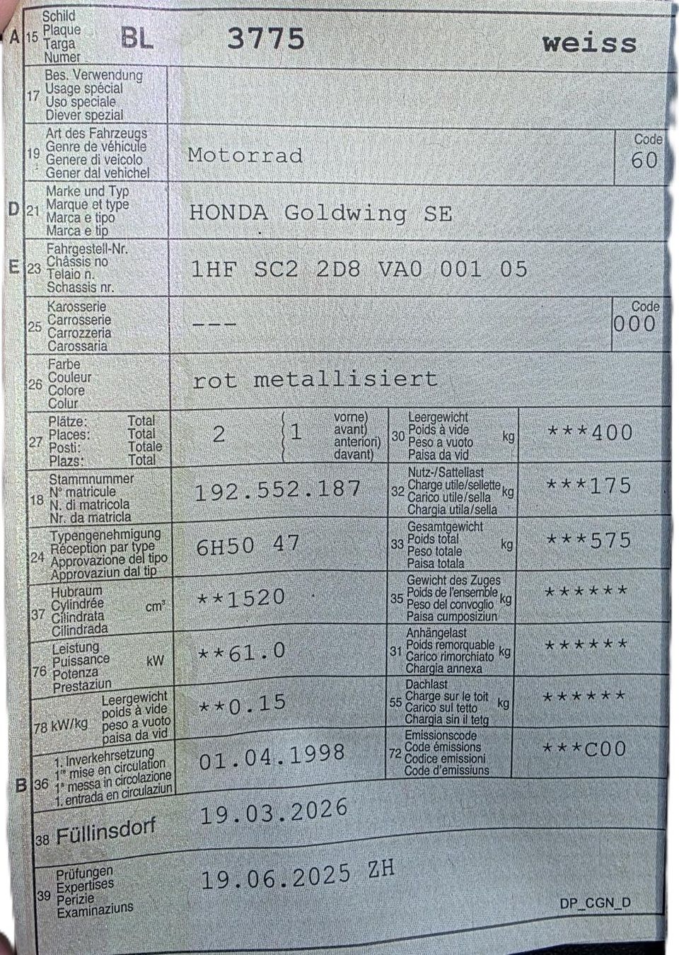 Honda Touring: Honda Goldwing GL1500 SE – Usato da Langenbruck venduto da neferpito1991 8
