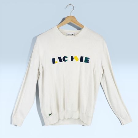 Lacoste Pullover – Off-White mit Logo-Schriftzug – Gr. L