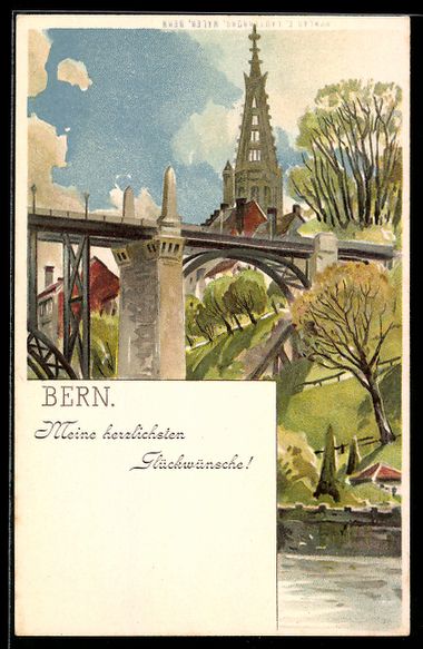Ansichtskarten: Lithographie Bern, Ortsansicht – Gebraucht aus Berlin von bartko-reher