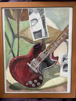 Acrylgemälde mit Gitarre, Original Kunstwerk im Rahmen!