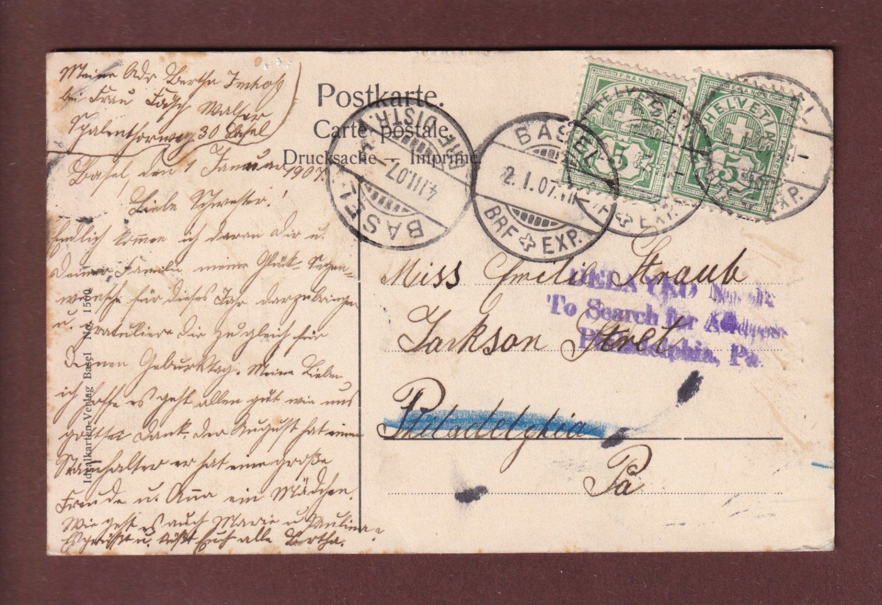 Cartoline postali: BASEL unter Schnee - Neujahr - 1907 – Usato da Pully venduto da nicecards 1