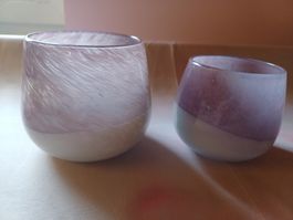 neu: 2 Glas Windlichter lila meliert Deko 
