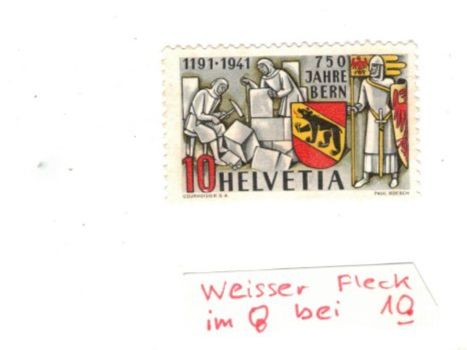 Alle Briefmarken: Abarten weisser Fleck bei 0 von 10 Schweiz – Gebraucht aus Widnau von Seppl480