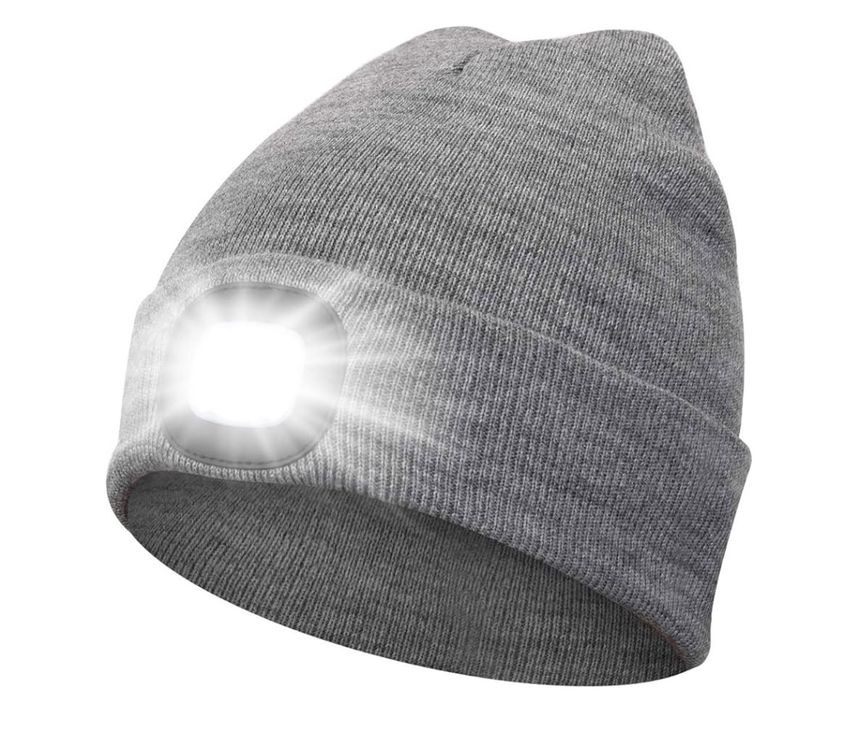 Mütze LED Unisex grau mit Akku Aufladbar über USB (Neu und ...
