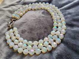 Top Vintage drei Strang irisierendes Glas Collier Choker