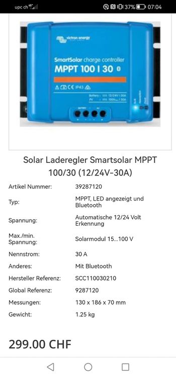 Solar Laderegler Smartsolar MPPT 100/30 (12/24V-30A)