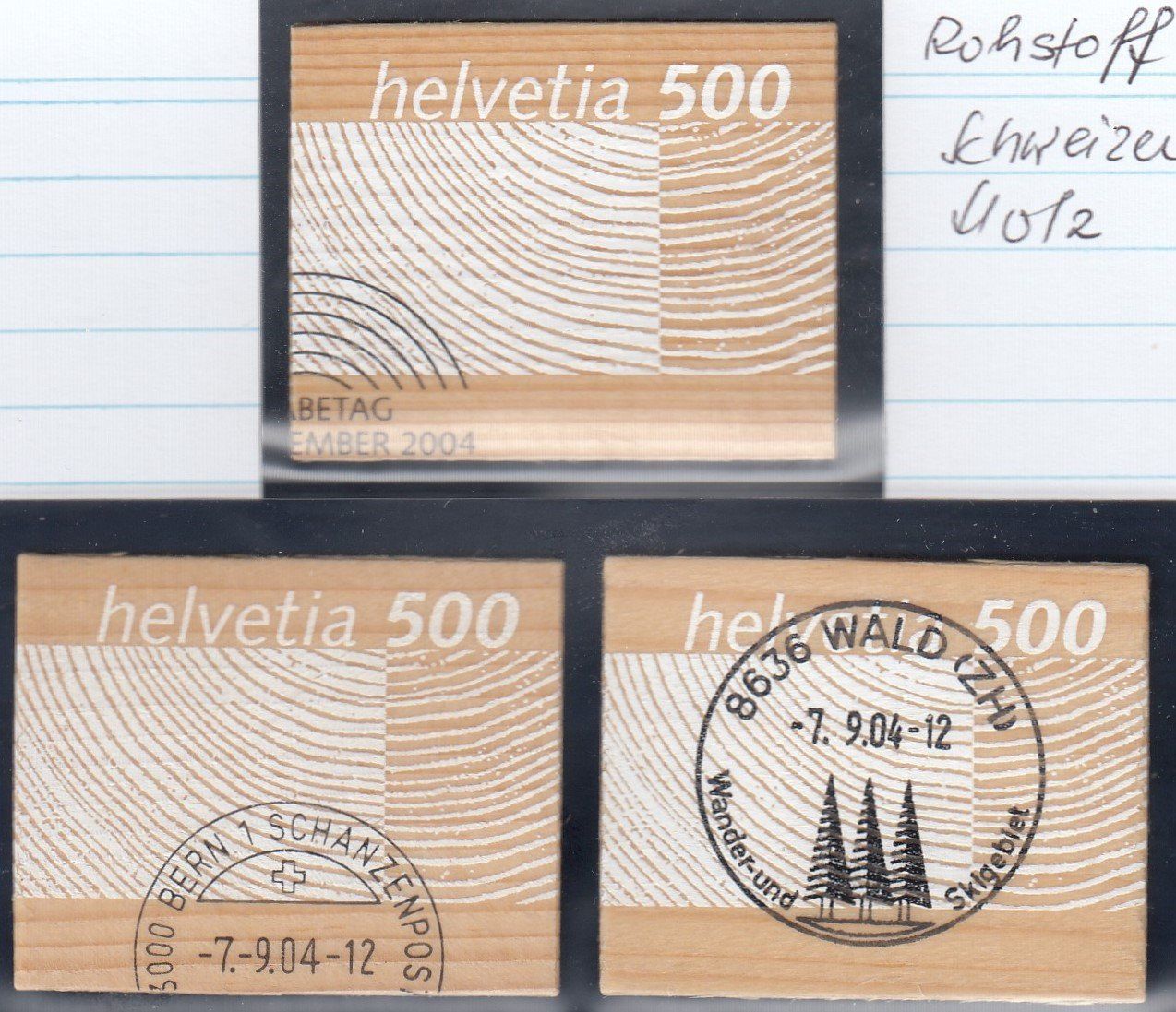 Tutti i francobolli: 1133  3 Marken diverse FD-Stempel - Rohstoff Schweizer Holz – Usato da Spreitenbach venduto da Lienbi01
