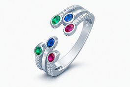 verstellbarer Ring Silber 925 bunte Zirkonia Gr. 17-18/54-56