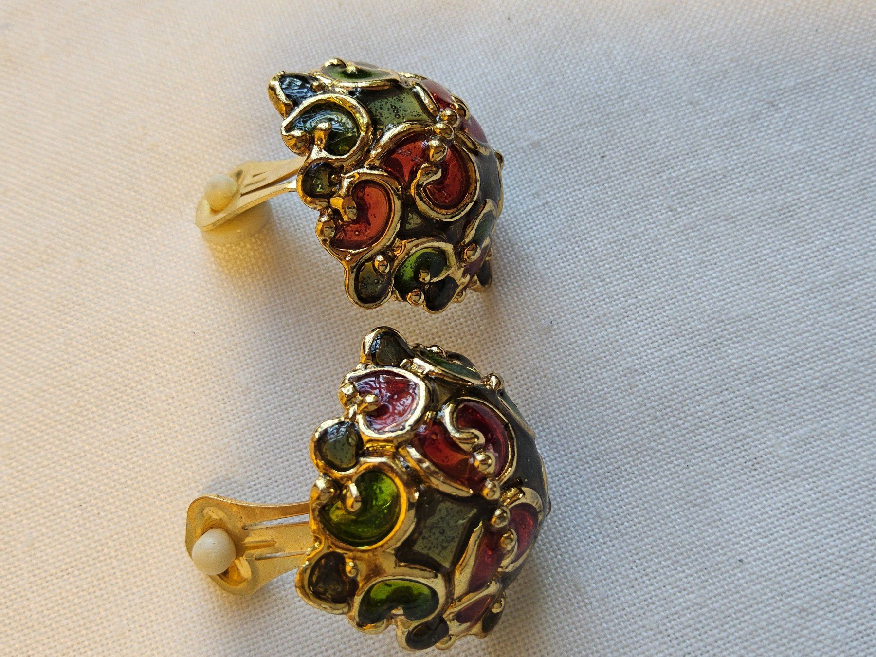 Orecchini pendenti & Orecchini a lobo: Wunderschöne Vintage Glas Ohrclips Goldfarben – Usato da Zürich venduto da sanwit 8