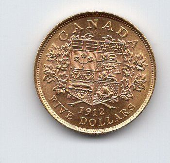 Tutti le monete: (1053) Kanada 1912, 5 Dollars, top stgl – Usato da Rüthi (Rheintal) venduto da erdnuessli1