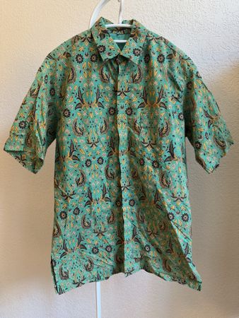 Chemise vintage vert motif paisley, t.S/M