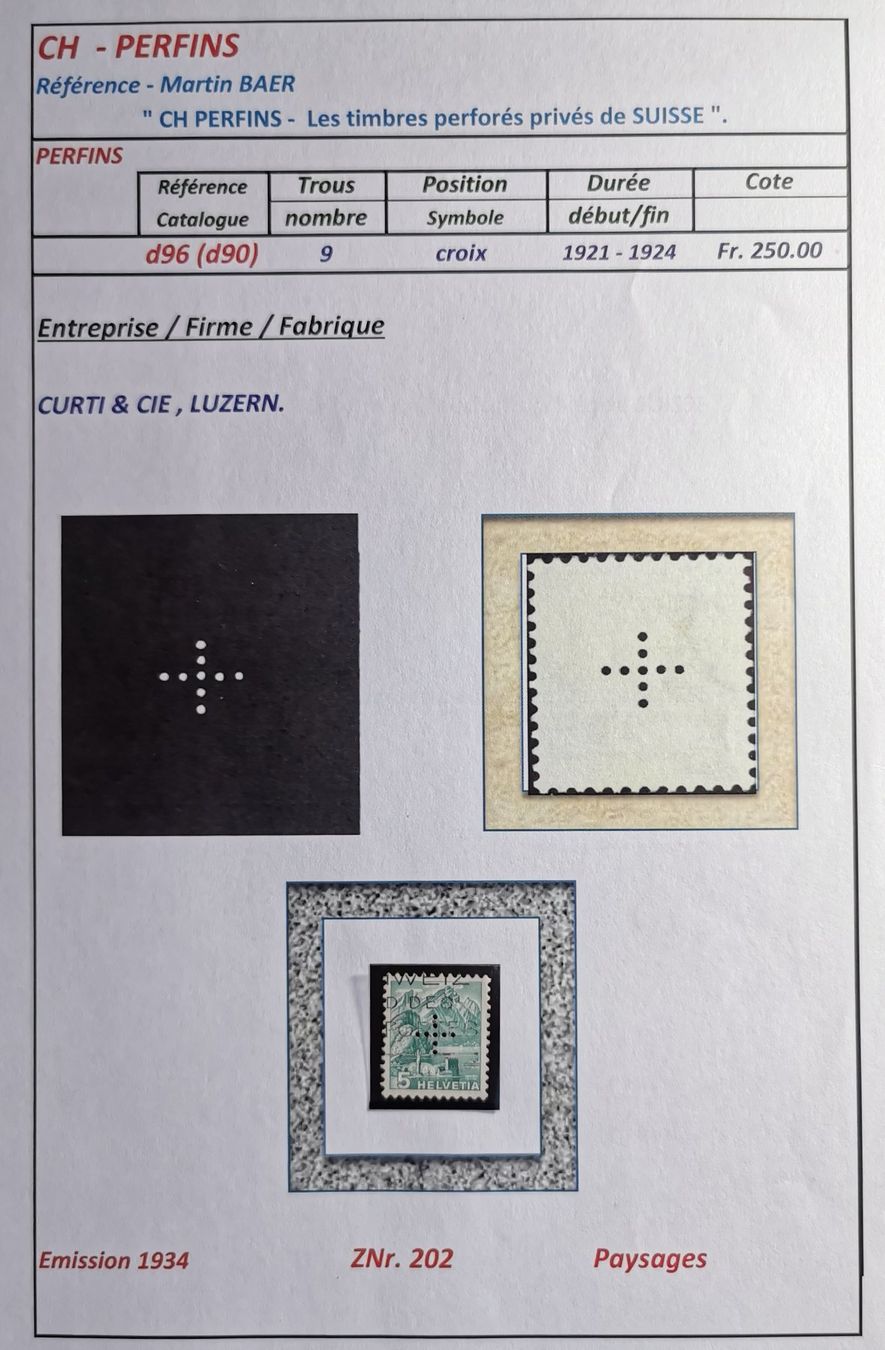 Tutti i francobolli: TR82 CH Perfins ZNr. 202 Rare – Usato da Cousset venduto da Patrick_Collections