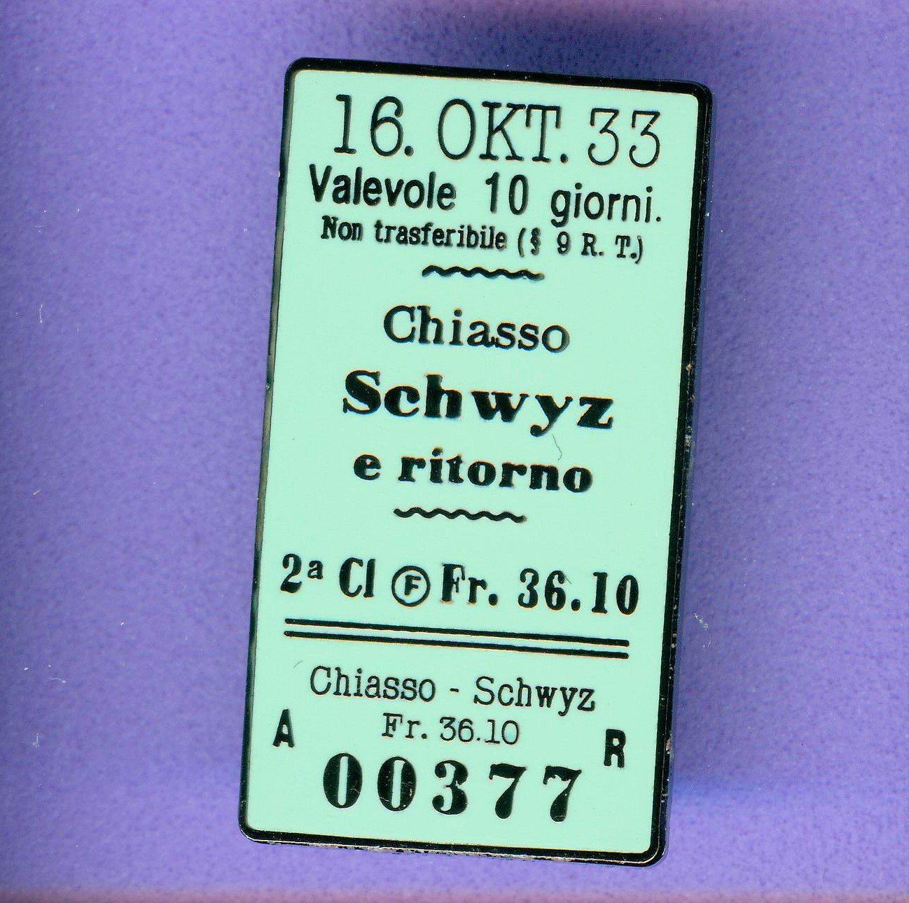 Placchette & Badge: Billett  Schwyz - Chiasso – Usato da Winterthur venduto da Sammleroase