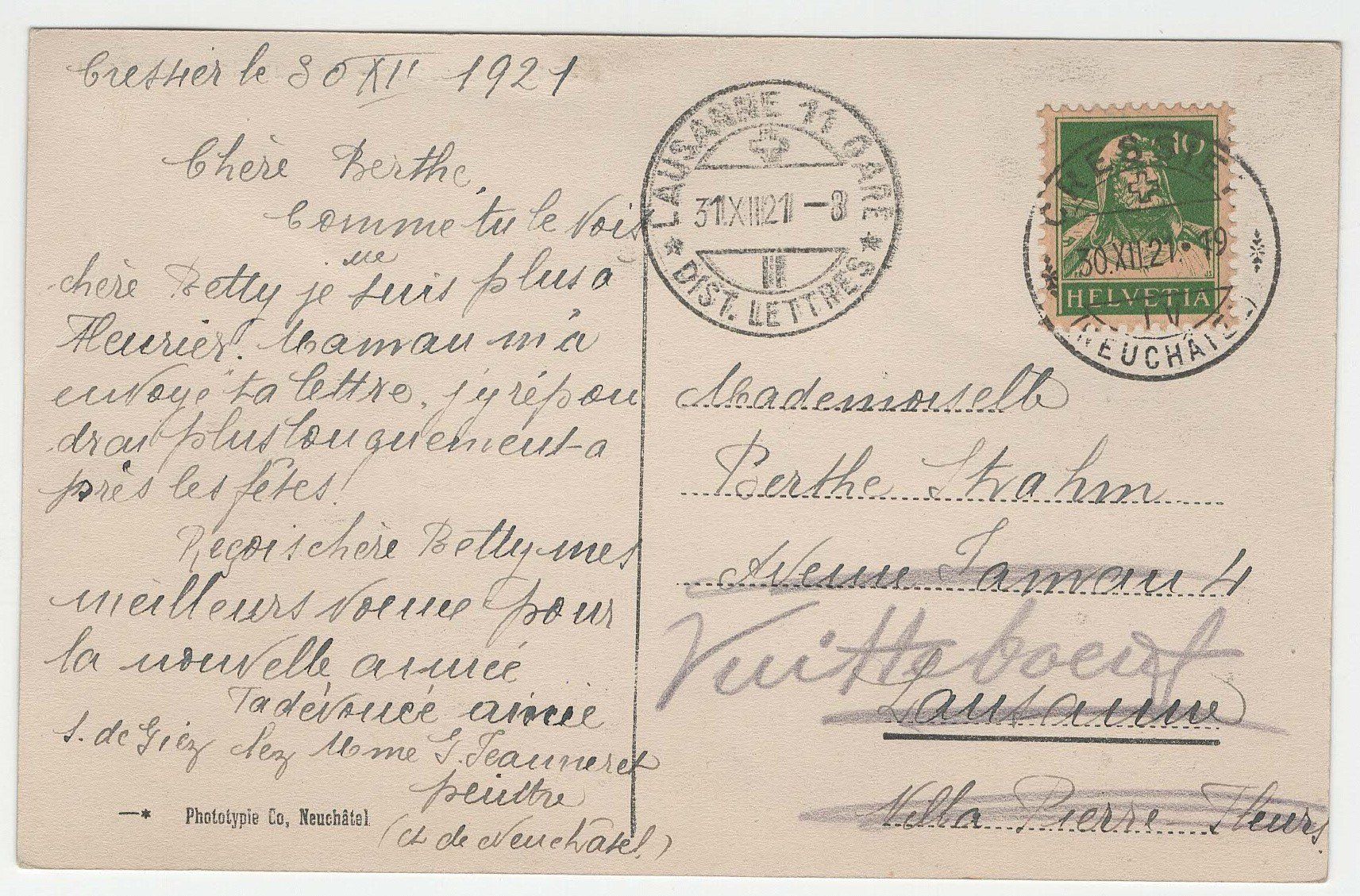 Cartoline postali: Cressier Institut Clos-Rousseau – Usato da Winterthur venduto da Wintiwest 1