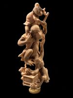 Okimono japonais – Pyramide de singes, grenouille et cage