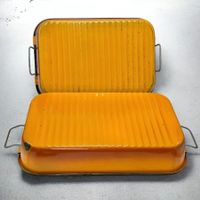 2x Plats à rôtir vintage tole émaillée orange années 70