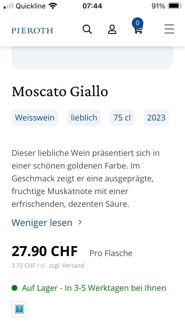 Wein: Weisswein Moscato Giallo 6er Karton – Neu und originalverpackt aus Aarwangen von to-hirschi 2