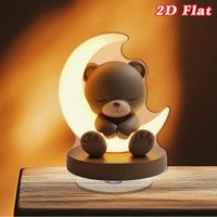 Nachtlichtlampe:Bär im Halbmond-2D-Flach- Kinderzimmer-Deko