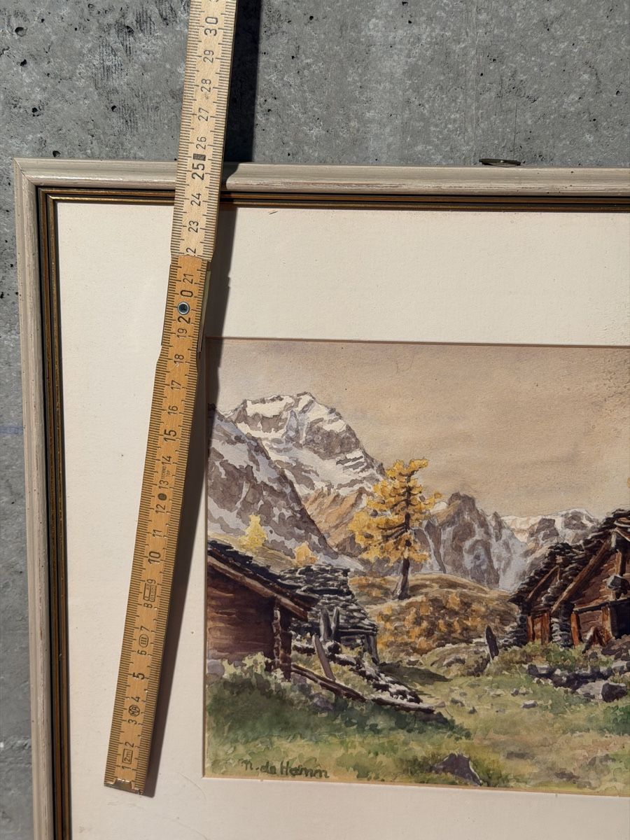 Gemälde: Framed Alpine Landscape Painting, Signed – Gebraucht aus Lausanne von artnouveau04 4