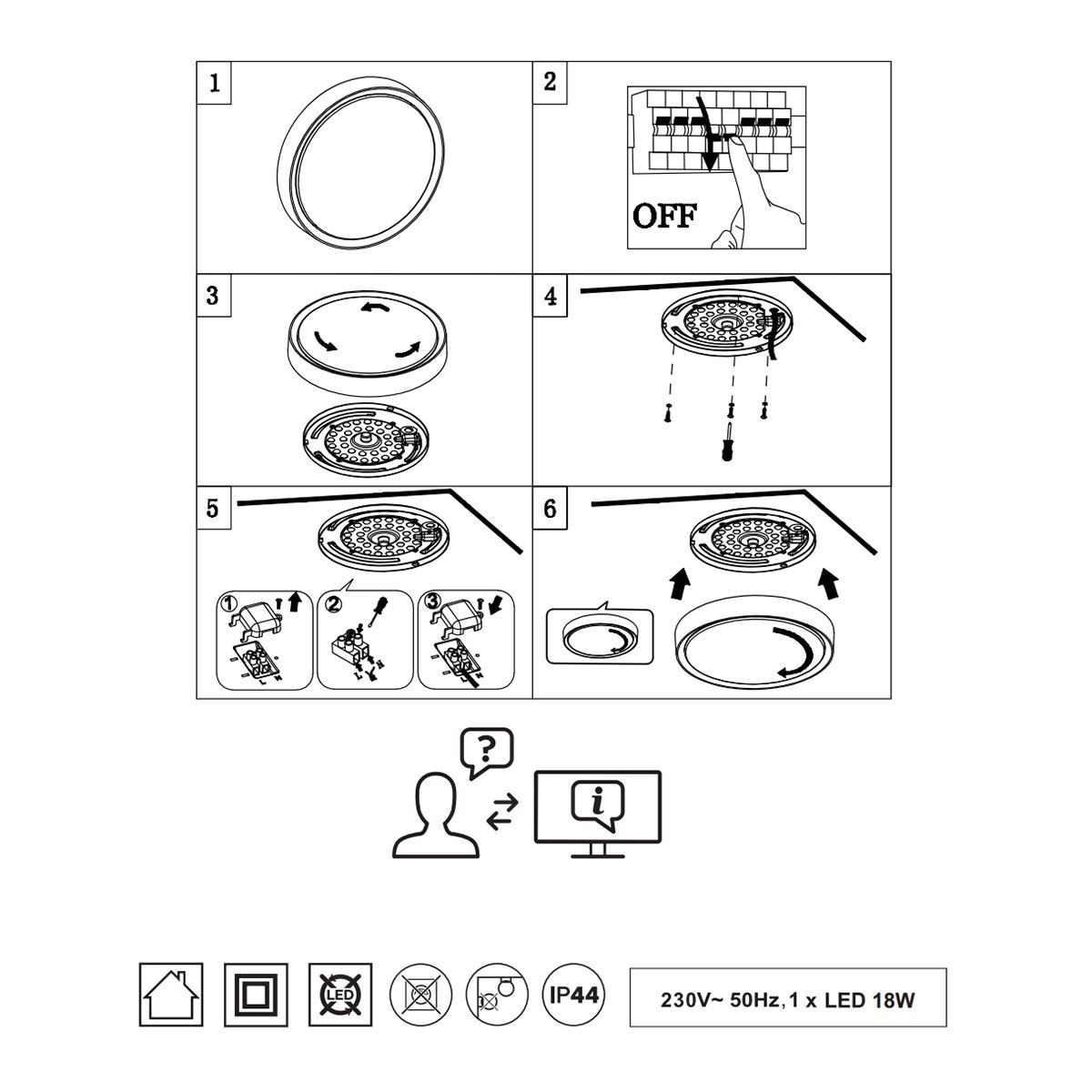 Lampadari & plafoniere: Deckenleuchte, IP44, 33 cm Ø – Nuovo (secondo la descrizione) da Kreuzlingen venduto da Smart-Light 2