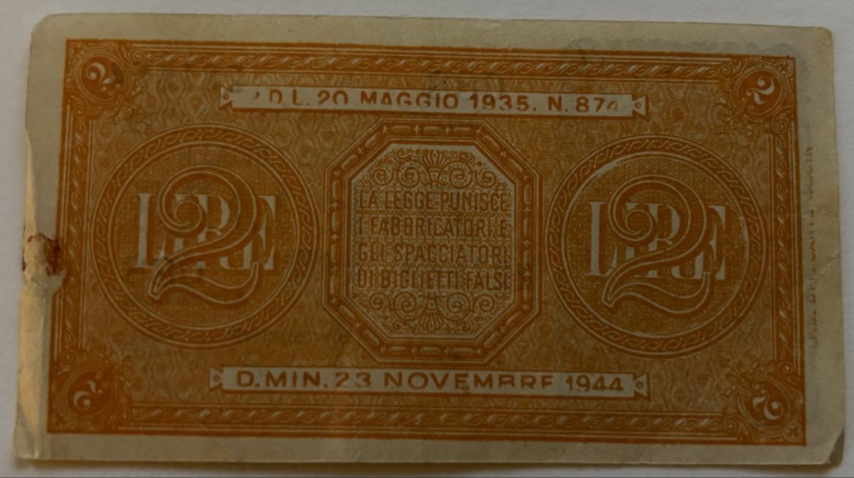 Banconote: Italien 2 Lire 1944 – Usato da Algetshausen venduto da Carrhard 1