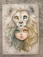 AK mit Kunst von Camilla d' Errico / Mädchen mit Löwe