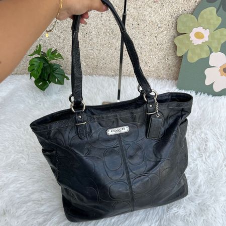 COACH Handtasche Leder Schwarz mit Logo Prägung Damen Gross