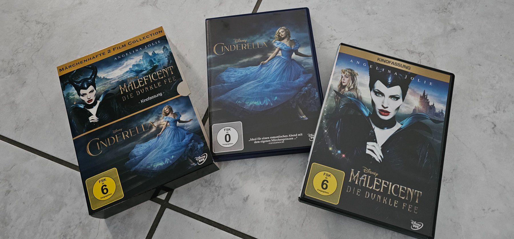 Tous les DVDs: MALEFICENT- DUE DUNKLE FEE + CINDARELLA/ 2 DVD COLLECTION – D'occasion à Geuensee par jes_9xyk