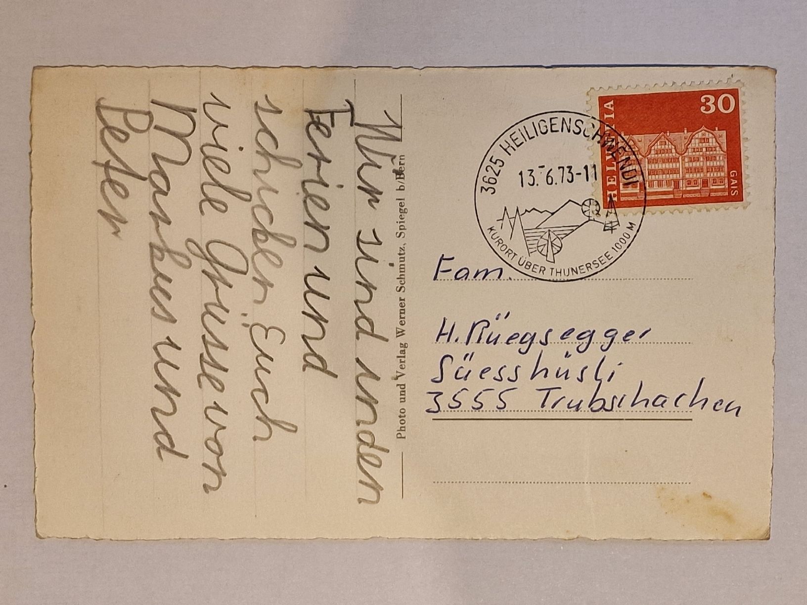 Cartoline postali: Blick von der Haltenegg auf Mönch und Jungfrau – Usato da Rüegsauschachen venduto da Hbru 1