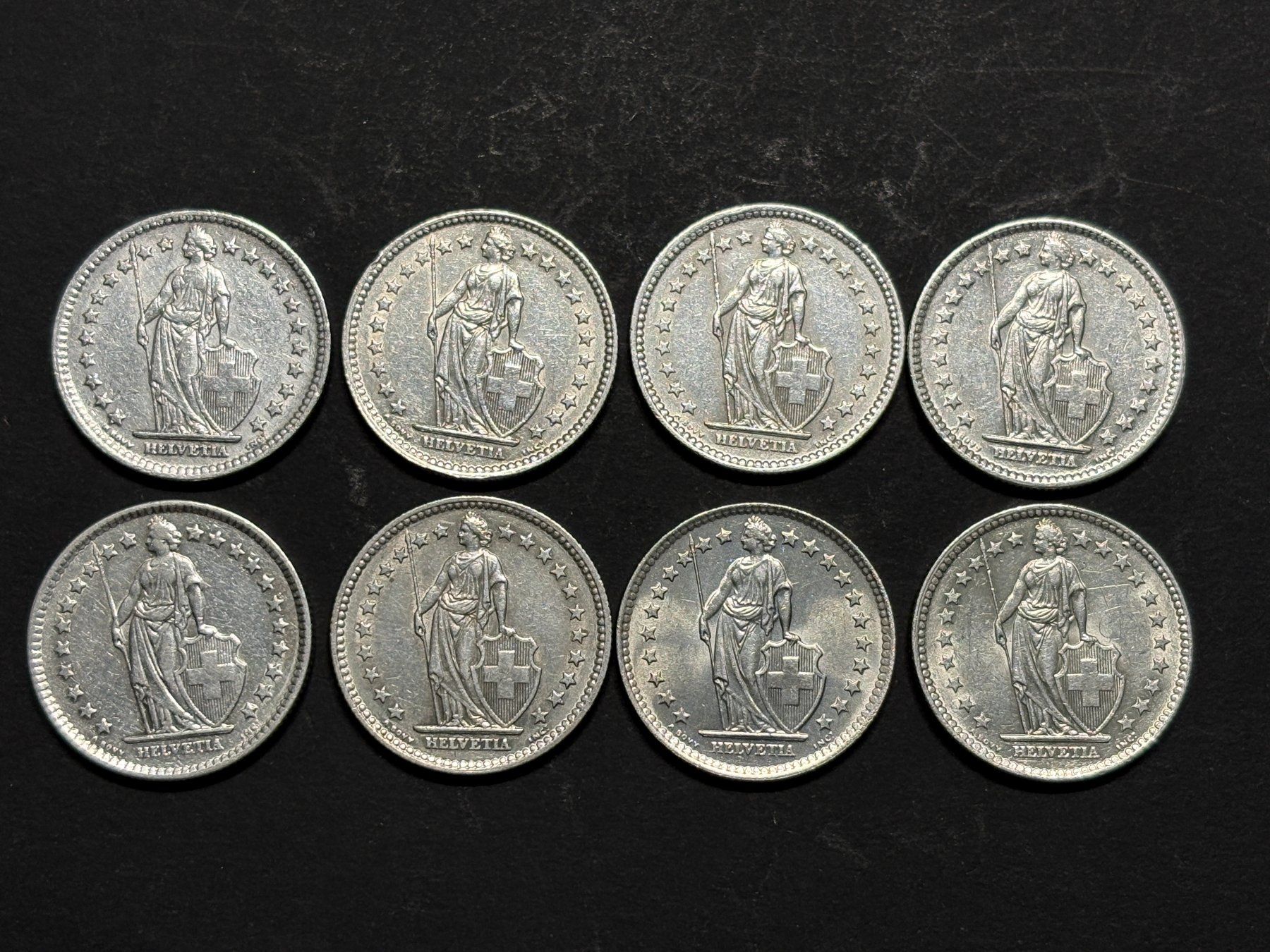 Top: 8x Zweifränkler Silber 1944 bis 1964 (Gebraucht) in Basel für CHF