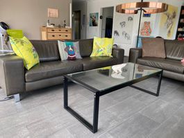 Designer-Couchtisch Glas Metall 70er Jahre