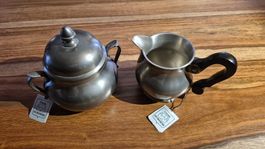Service à crème et à sucre en étain, vintage chic